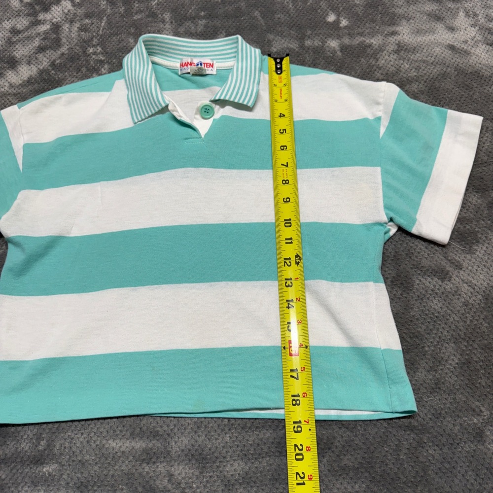 Vintage Hang Ten Striped Polo Shirt Teal White Made in USA Womens Small 6T978‎ - Picture 5 of 7